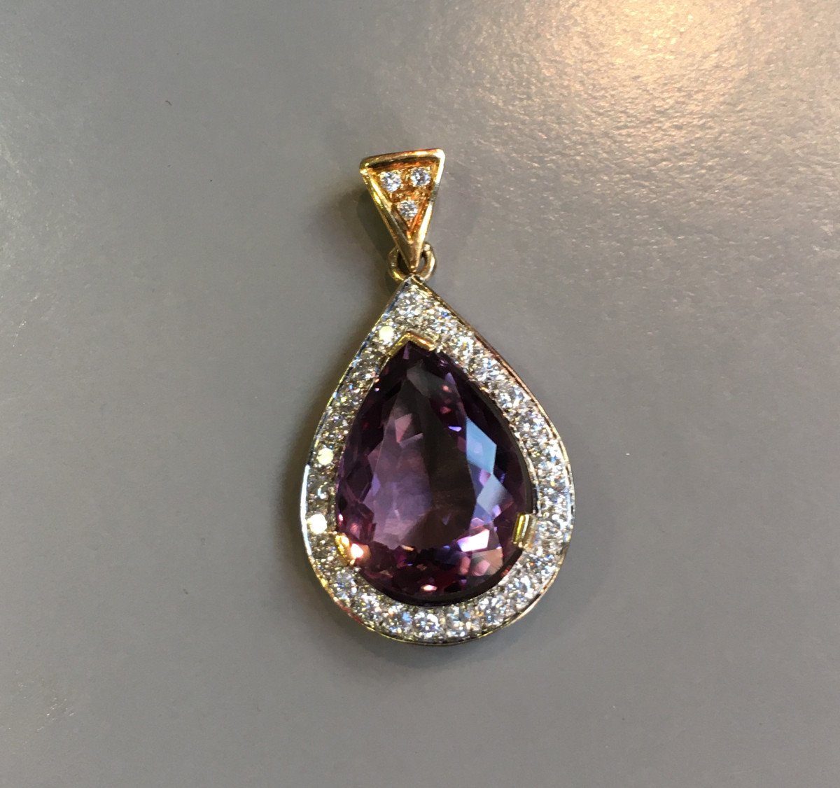 Gold Pendant, Amethyst And Diamonds. XXth-photo-2