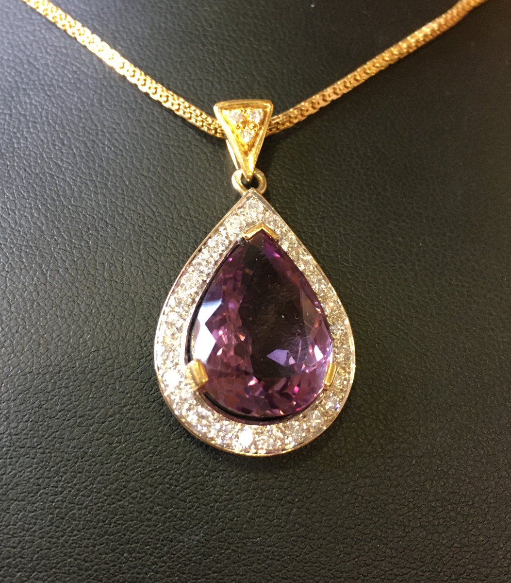 Gold Pendant, Amethyst And Diamonds. XXth-photo-2