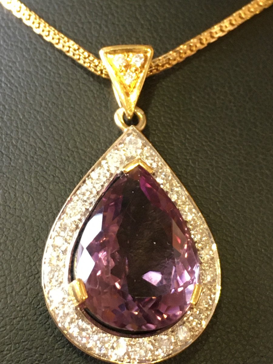 Gold Pendant, Amethyst And Diamonds. XXth-photo-3