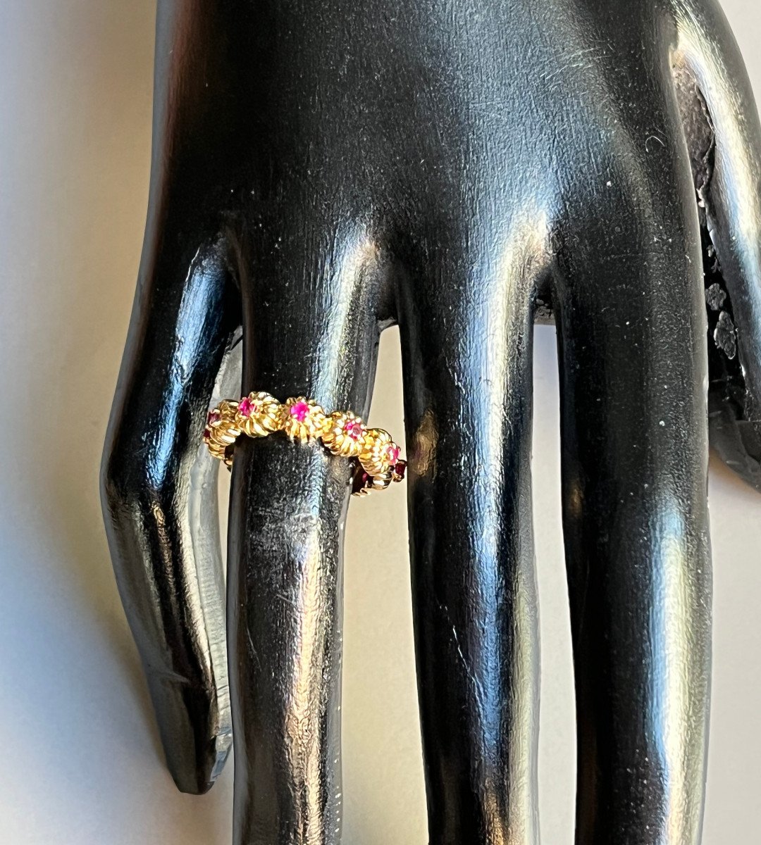 Yellow Gold Wedding Ring Set With Rubies.-photo-1