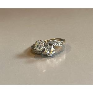 Bague ancienne," toi et moi "sertie de 2 diamants de 0,40 carats.Fin XIXè