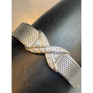 White Gold Bracelet, Central Diamond Motif. 20th Century.