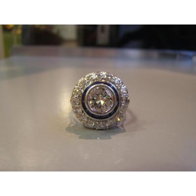 Platinum Ring, Diamonds And Sapphires Art Deco.