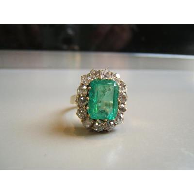 Emerald Ring Of Colombia And Diamonds, Late Nineteenth