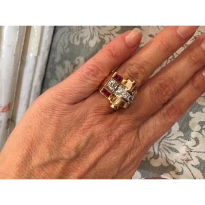 40s Gold And Diamond Tank Ring.