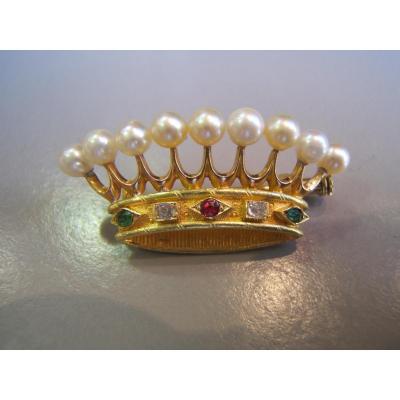 Brooch "crown Comtale" In Gold Nineteenth.