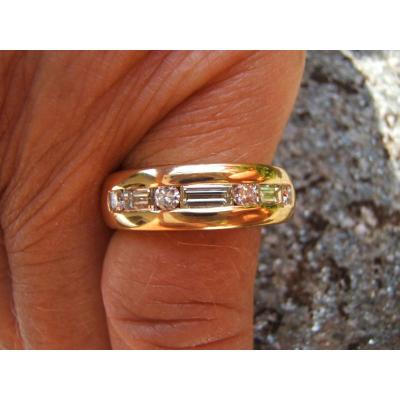 Yellow Gold Ring, Set With Diamonds.