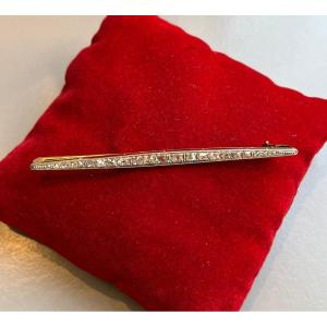 Bar Brooch In Gold And Diamonds. XIXth