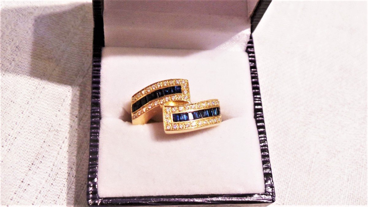 BAGUE -OR -SAPHIRS & DIAMANTS -XX°-photo-4