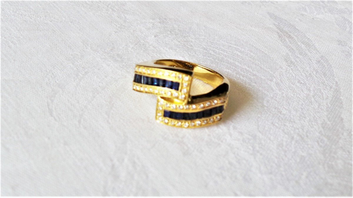 BAGUE -OR -SAPHIRS & DIAMANTS -XX°-photo-2