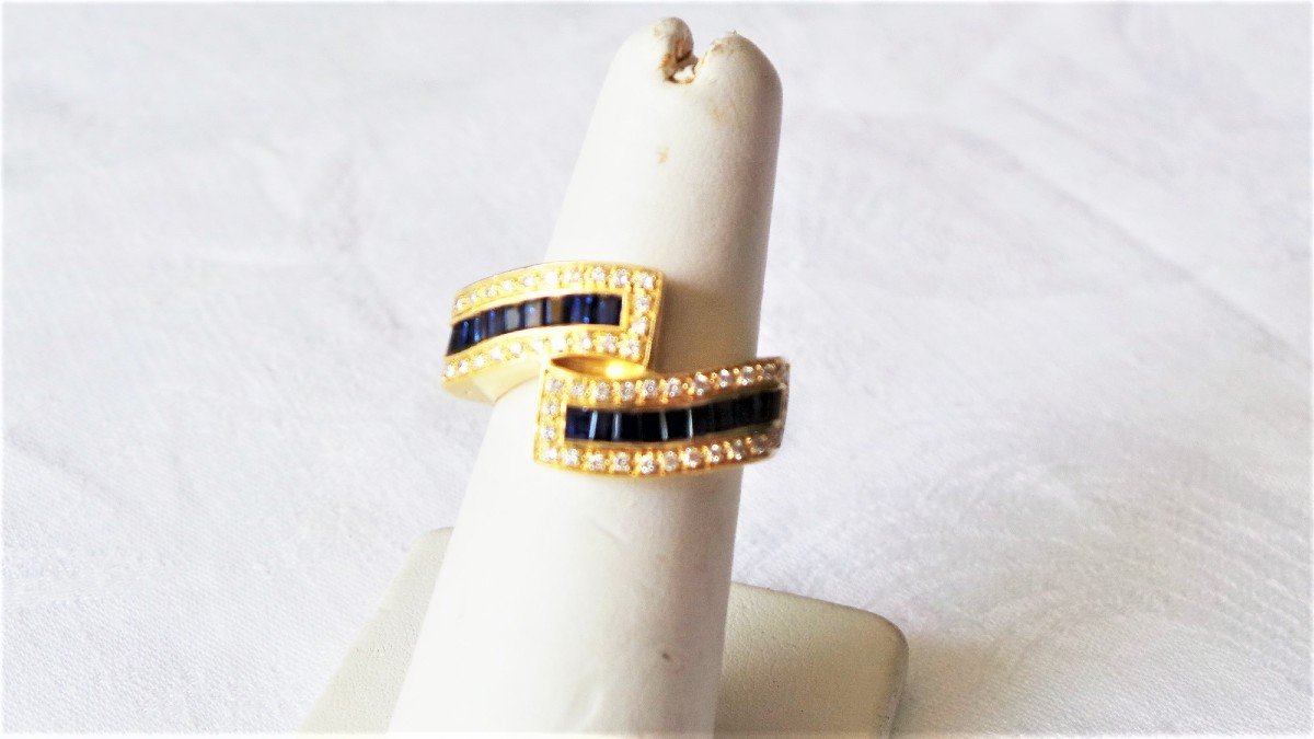 BAGUE -OR -SAPHIRS & DIAMANTS -XX°-photo-5