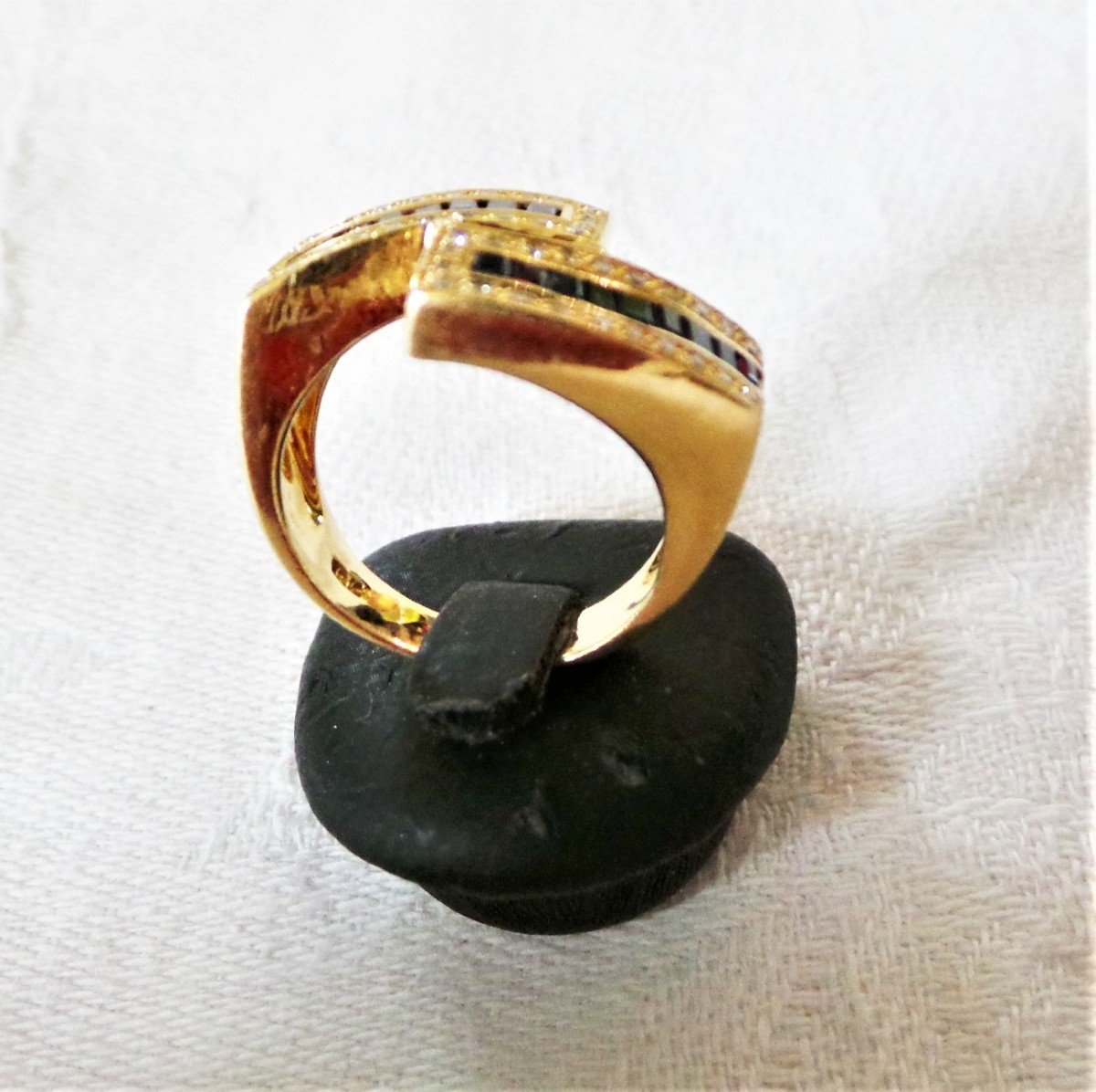 BAGUE -OR -SAPHIRS & DIAMANTS -XX°-photo-8