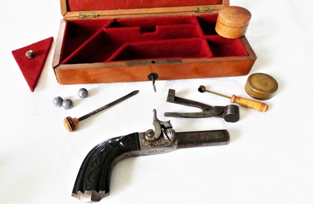 PISTOLET A PERCUSSION - II° EMPIRE - EN COFFRET- XIX°-photo-2