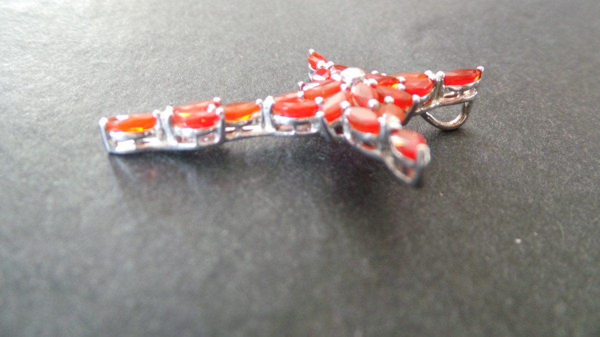 PENDENTIF ORNE D'OPALE DE FEU SUR ARGENT 925- XX°-photo-4