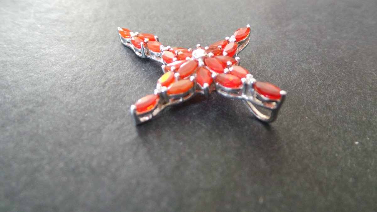 PENDENTIF ORNE D'OPALE DE FEU SUR ARGENT 925- XX°-photo-2
