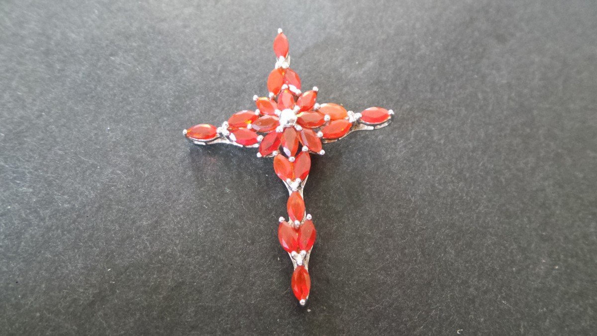PENDENTIF ORNE D'OPALE DE FEU SUR ARGENT 925- XX°
