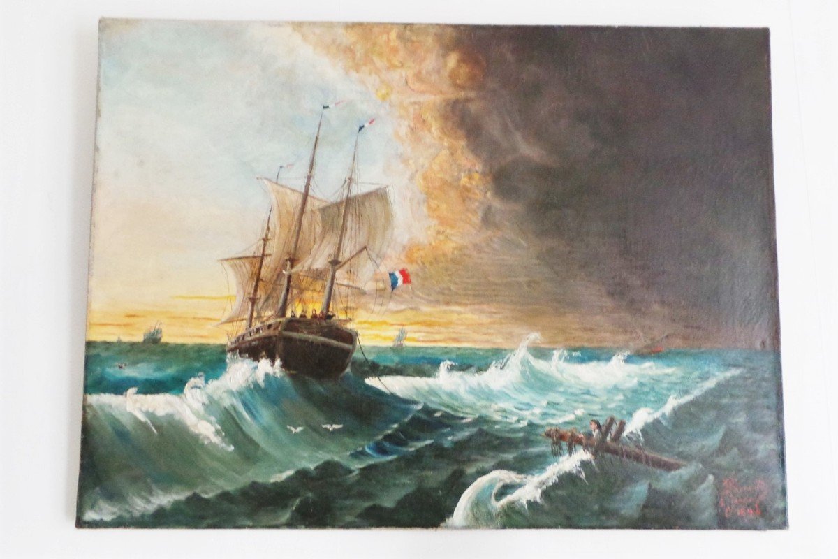 Hst- "triple Mats Flying The French Flag And The Shipwreck" By P . Fox January 1894- XIX°