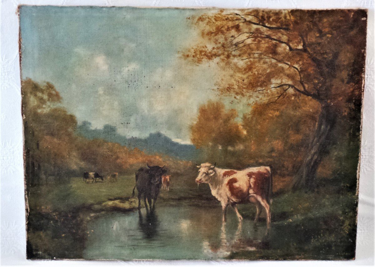 HST- " VACHES A L'ETANG " PAR - ALBERT CHARPIN -DATE-1919- XIX°