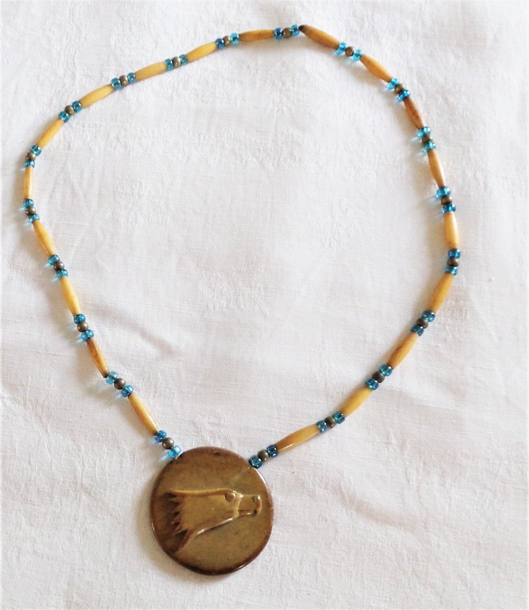 BIJOUX COLLIER  ETHNIQUE - TRIBU  INDIENNE " NAVAJO " -USA- ANNEE 60/70 -XX°