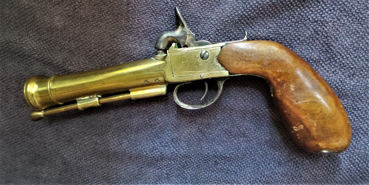 ANGLETERRE - PISTOLET CANON  TROMBONNE EN BRONZE  PAR " J. WILSON " - 1830/1840 - XIX°-photo-2