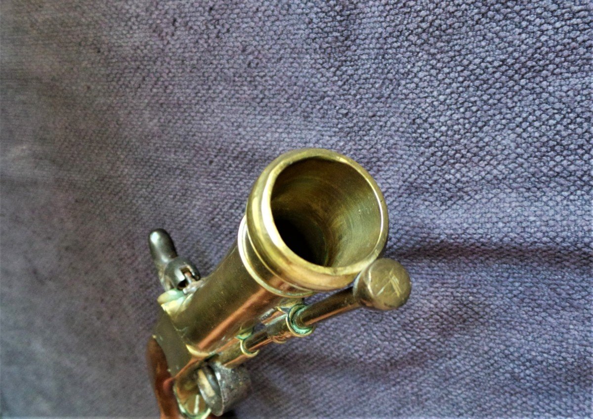 ANGLETERRE - PISTOLET CANON  TROMBONNE EN BRONZE  PAR " J. WILSON " - 1830/1840 - XIX°-photo-4