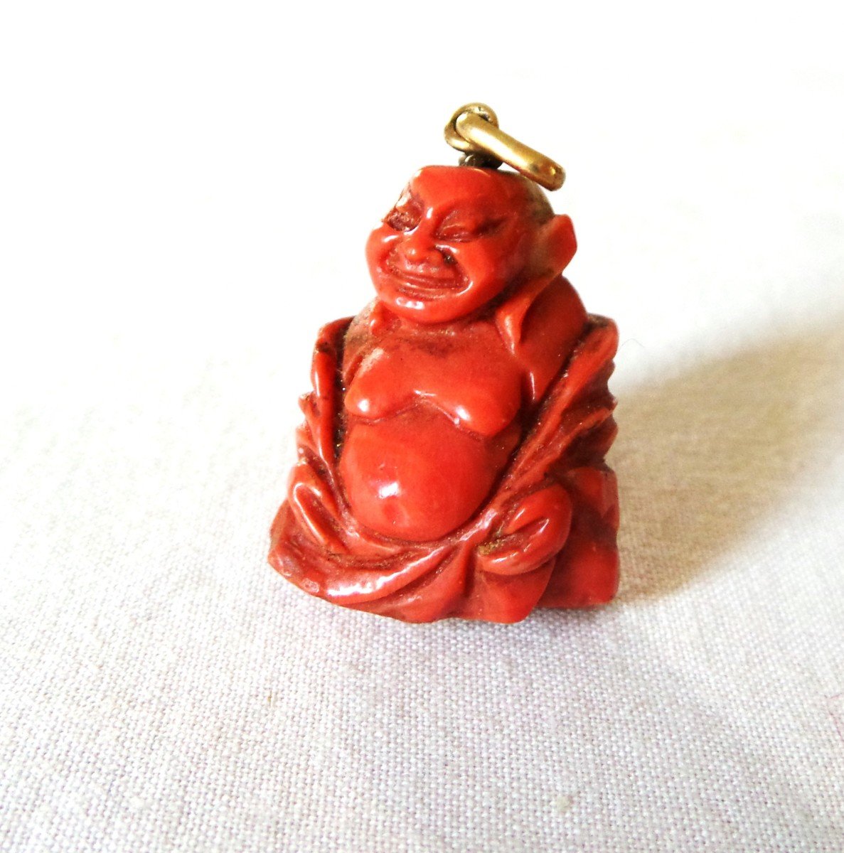 Happy Putai Buddha Coral Pendant