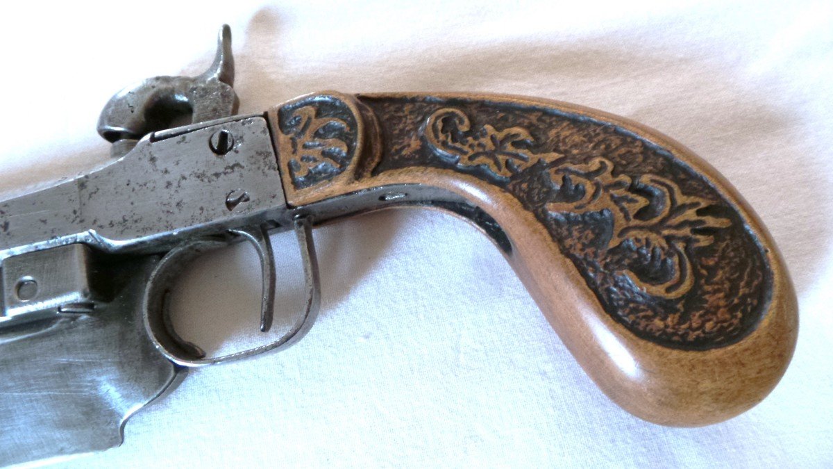 Chest Pistol - Combined Weapon With Bowie Type Fixed Blade - 19th Century-photo-5