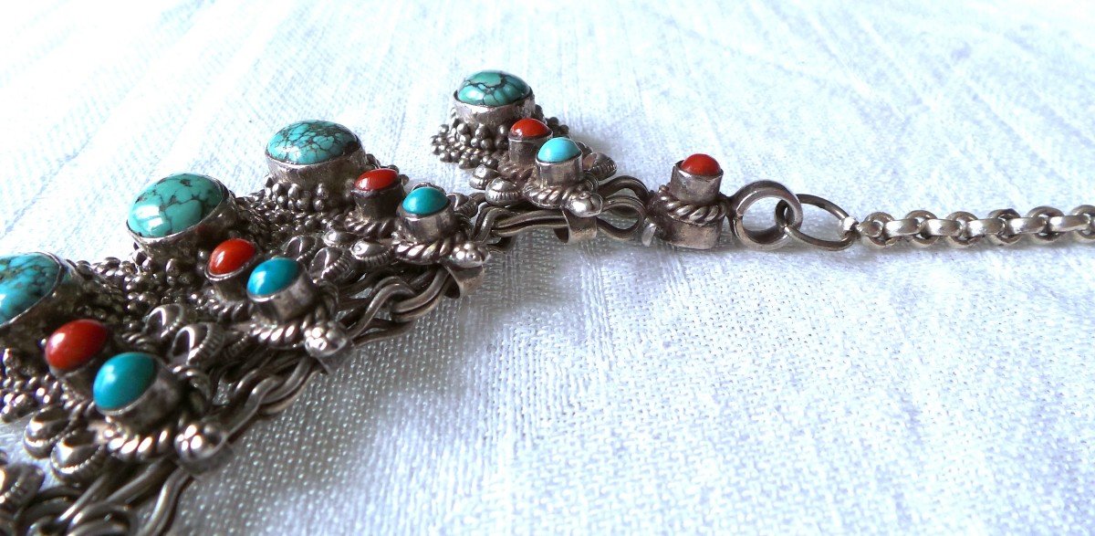 Amerindian “navajo” Necklace - 925 Silver - Turquoise-corail --photo-4