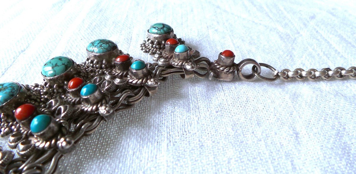 COLLIER AMERINDIENS " NAVAJO " -ARGENT 925 -TURQUOISE-CORAIL --photo-4