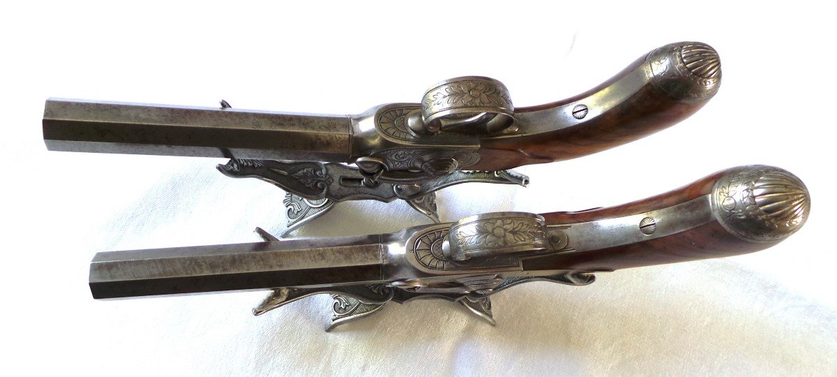 Pair Of Duel & Shooting Pistols With Chest And Percussion - 2nd Empire - Nap III° - 19th Century-photo-2