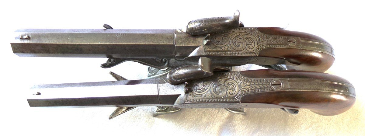 Pair Of Duel & Shooting Pistols With Chest And Percussion - 2nd Empire - Nap III° - 19th Century-photo-3