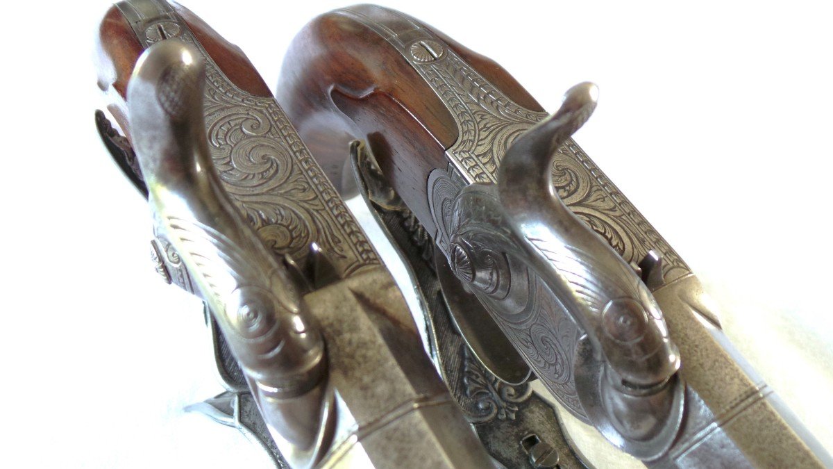 Pair Of Duel & Shooting Pistols With Chest And Percussion - 2nd Empire - Nap III° - 19th Century-photo-4