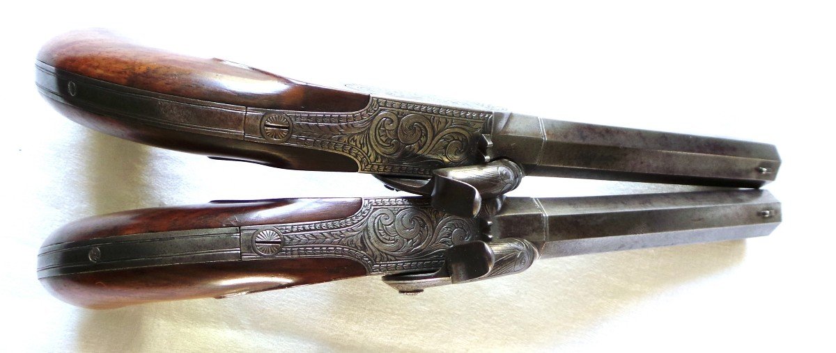 Pair Of Duel & Shooting Pistols With Chest And Percussion - 2nd Empire - Nap III° - 19th Century-photo-6