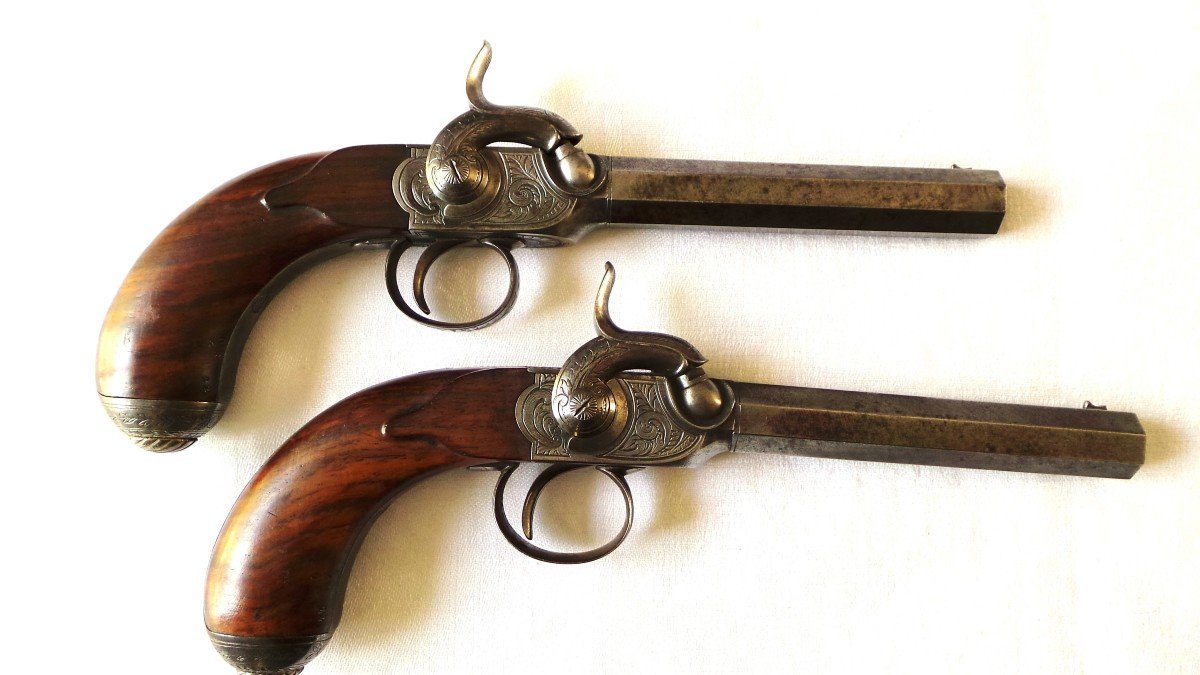 Pair Of Duel & Shooting Pistols With Chest And Percussion - 2nd Empire - Nap III° - 19th Century-photo-8