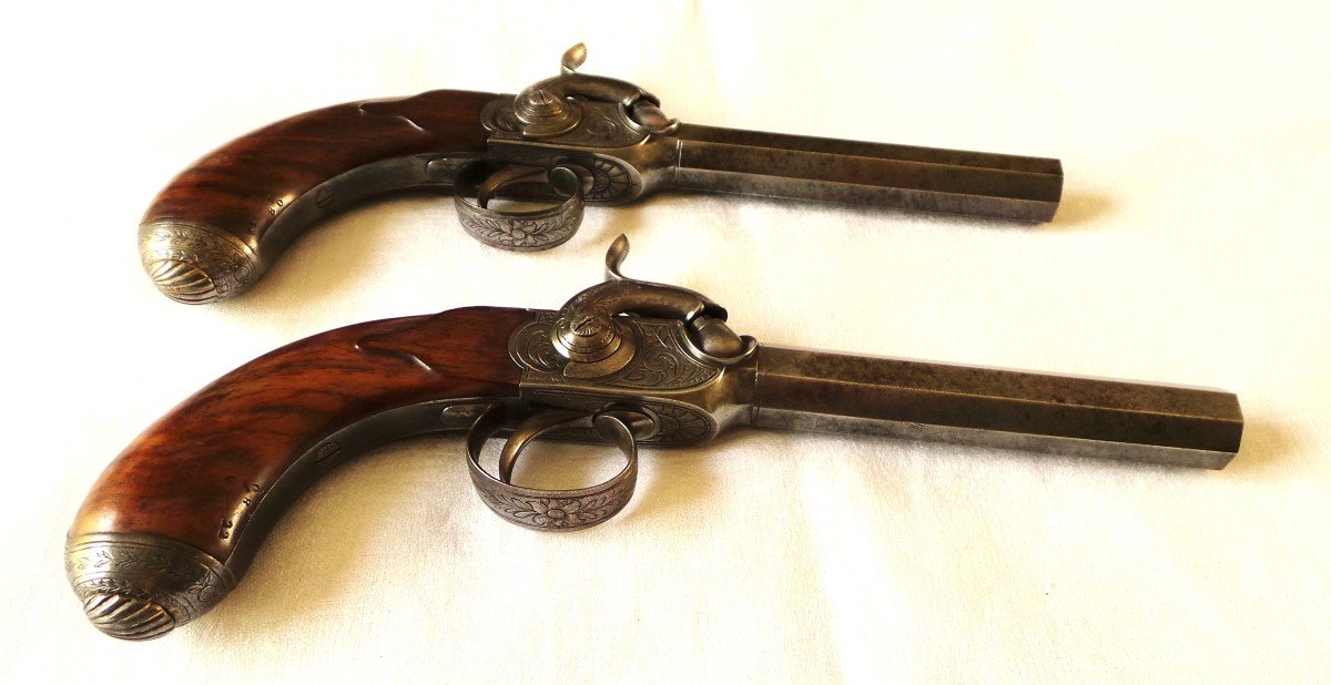 Pair Of Duel & Shooting Pistols With Chest And Percussion - 2nd Empire - Nap III° - 19th Century-photo-1