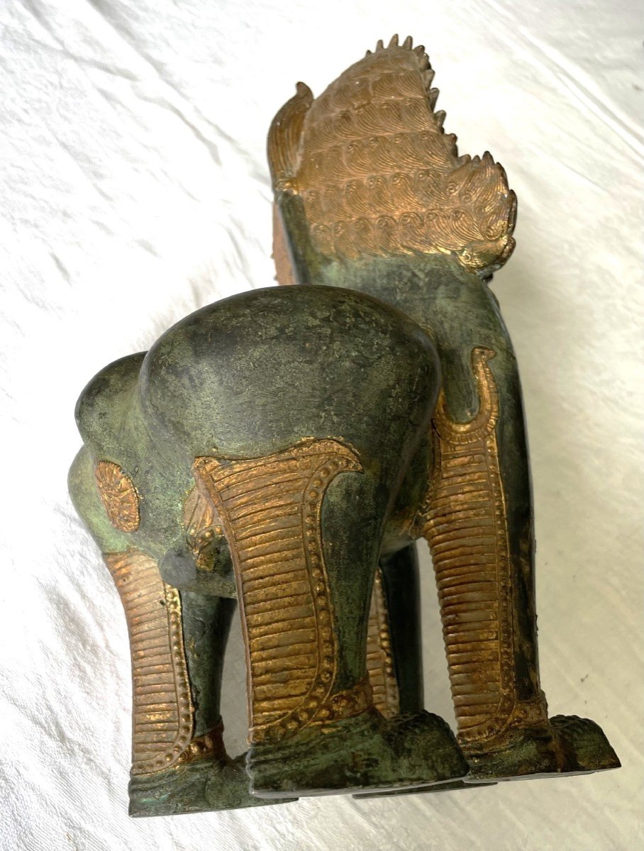 Thailand - Fo Dog - "singha" In Bronze With Green And Golden Patina - XX°-photo-2