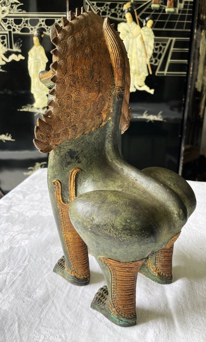 Thailand - Fo Dog - "singha" In Bronze With Green And Golden Patina - XX°-photo-3