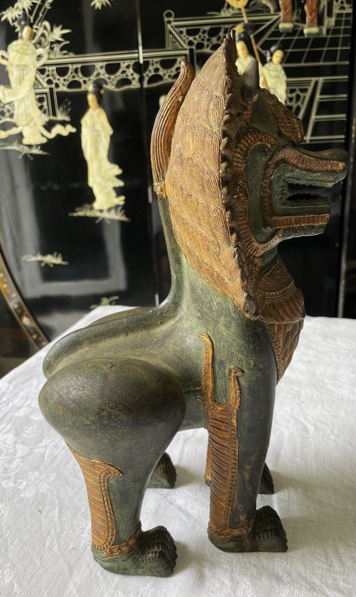 Thailand - Fo Dog - "singha" In Bronze With Green And Golden Patina - XX°-photo-7