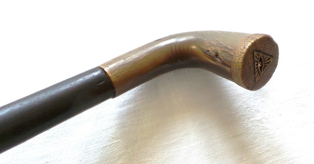 Cane With Masonic Decoration In Rosewood And Horn - Early 20th Century-photo-3