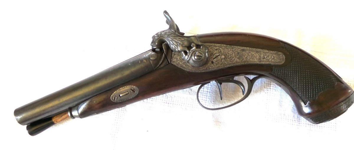 PISTOLET DE CHASSE PAR MANUEL BASCARAN - ESPAGNE - EIBAR - 1852 -XIX°-photo-4