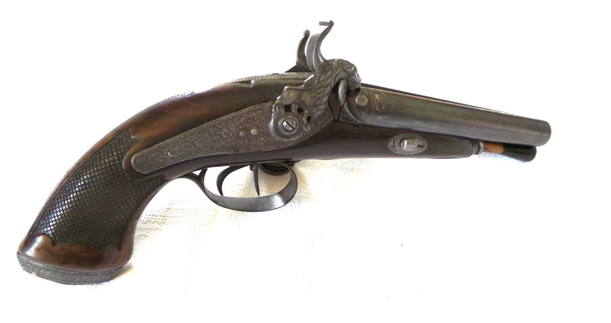 PISTOLET DE CHASSE PAR MANUEL BASCARAN - ESPAGNE - EIBAR - 1852 -XIX°-photo-1