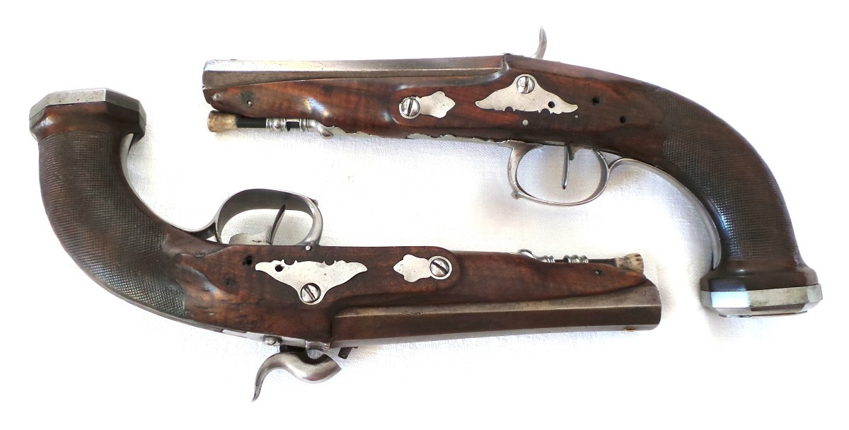 PAIRE DE PISTOLET - II° EMPIRE - PLATINE SIGNE " TERNAC " - XIX°-photo-2