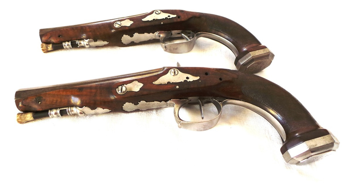 PAIRE DE PISTOLET - II° EMPIRE - PLATINE SIGNE " TERNAC " - XIX°-photo-3