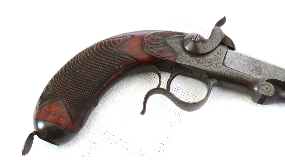 Key-locking Pistol "le Faucheux" - 1870 - 1880 - Cal 16 Pin-drawn - 19th C. --photo-1