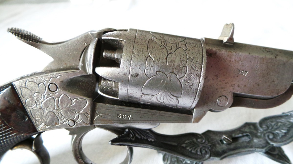 REVOLVER  DE TIR A SIMPLE ACTION - " HOUILLER BLANCHARD " (1840 - 1855 ) - XIX°-photo-4