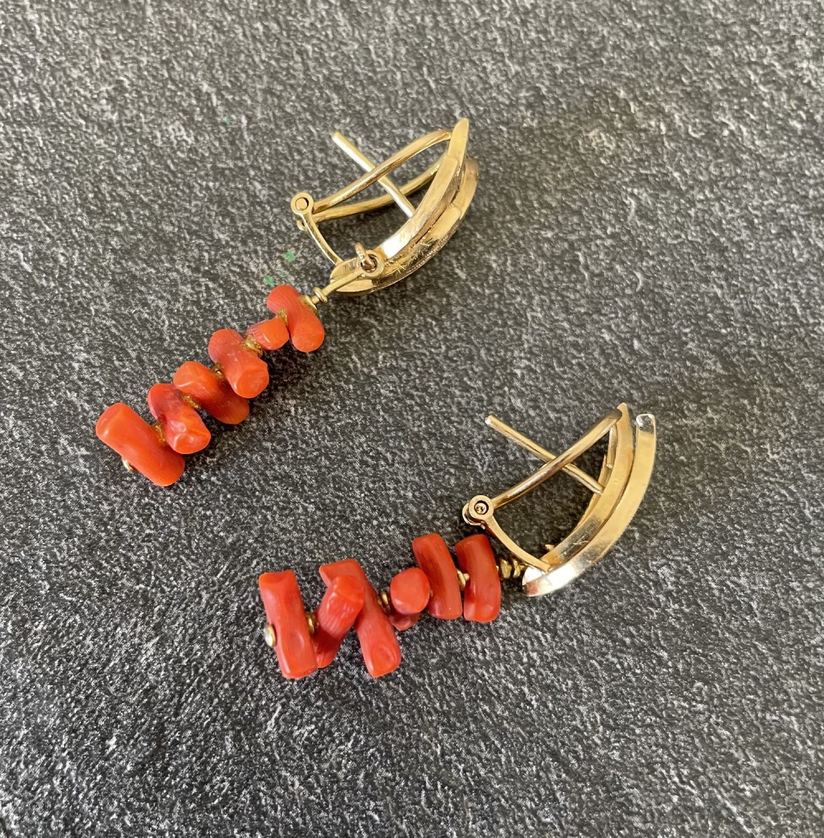 18k Gold & Coral Strand Earrings - Circa 1960-1970-photo-3