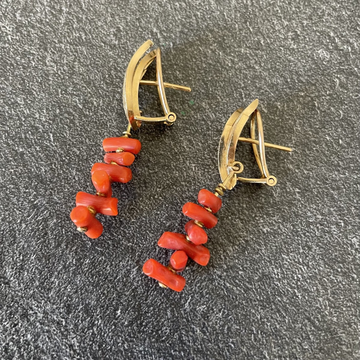 18k Gold & Coral Strand Earrings - Circa 1960-1970-photo-4