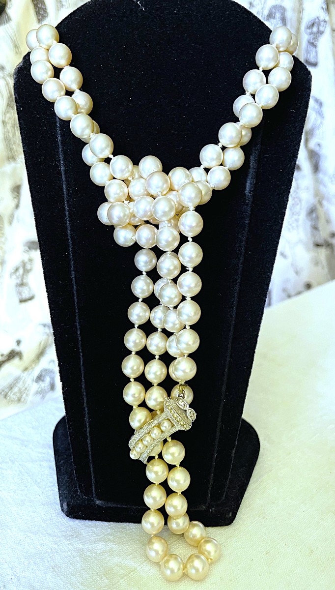 Choker Necklace Of 125 Knotted Beads And Jewelry Barrette - 20th Century -photo-5