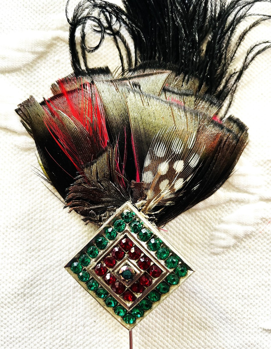 TRIO DE BROCHES EN PLUMES COLOREES ET STRASS - CIRCA 1960-photo-5