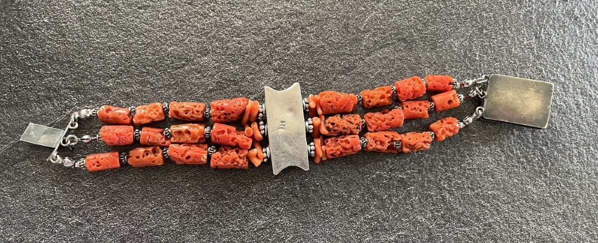 BRACELET EN CORAIL SUR ARGENT 925 -DEBUT XX°.-photo-4